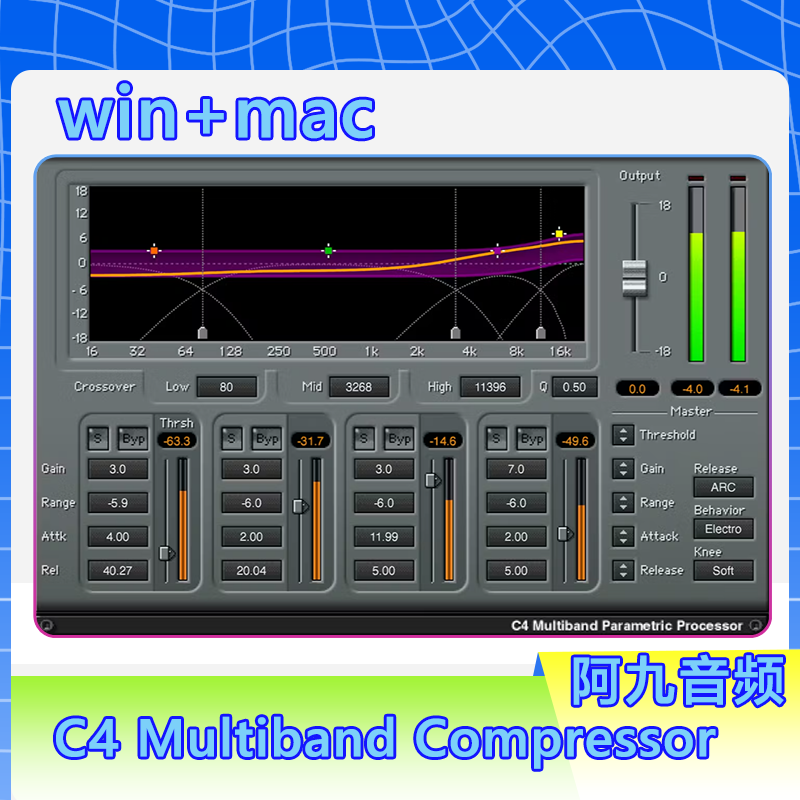 Waves C4 细致多频段动态压缩插件直播混音一键安装win+mac-阿九音频