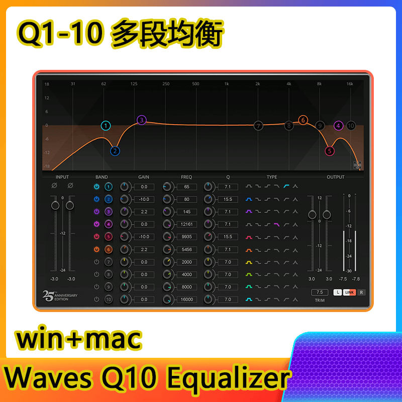 Waves Q1-10 Equalizer 多段EQ均衡处理插件混音一键安装包win+mac-阿九音频